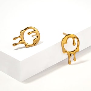 Dripping Rivulets Gold Stud Earrings