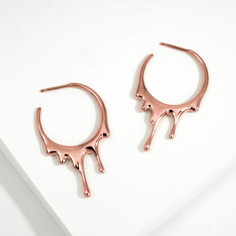 Dripping Circular Small Hoop - Gold, Silver, Rose Gold, Statement Earrings, Unique Jewelry for Everyday Wear, Gift for Her