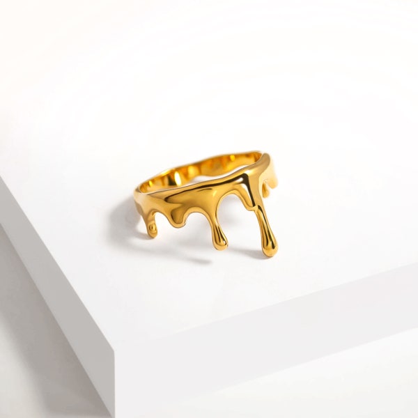 Tropfender kleiner Ring - Gold, Silber, Statement moderner Ring, Streetwear Schmuck, einzigartiger Schmuck für den Alltag