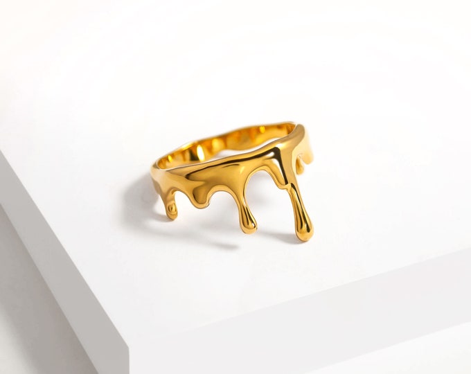 Dripping Small Ring - Gold, Silver, Rose, Statement Modern Ring, Streetwear Jewelry, Unique Jewelry for Everyday Wear