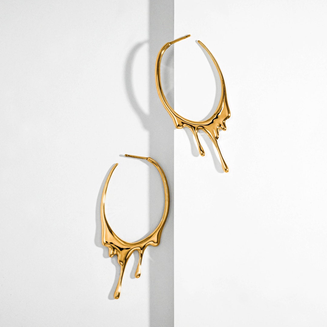 Dripping Oval M Hoop Earrings Gold, Silver, Rose Gold, Statement ...