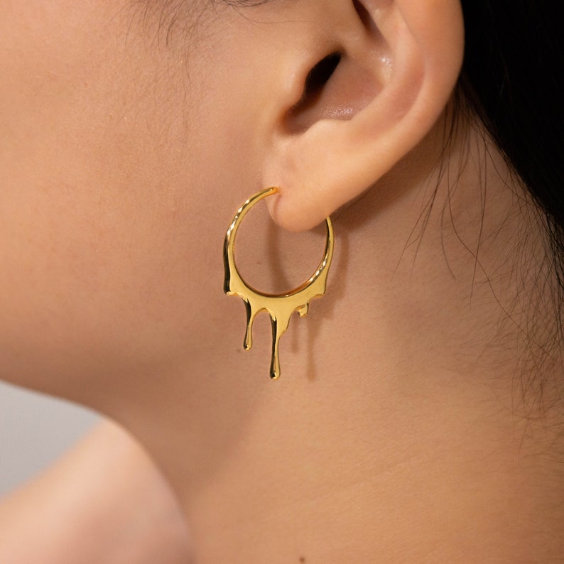 Dripping Circular S Hoop Earrings Gold, Silver, Rose Gold, Statement Earrings, Unique Jewelry for Everyday Wear, Gift for Her image 8