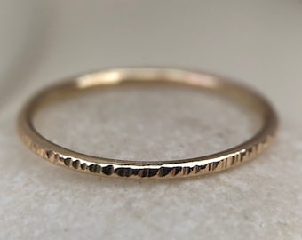 Recycled 1.2mm  Solid 9 Carat Gold Skinny Hammered Ring, Eco-Friendly, Stacking Ring/Christmas Gift