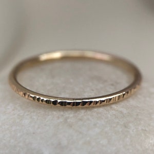 14ct Gold Filled 1.3mm Skinny Hammered Ring Delicate Ring Gold Ring Stacking Ring Handmade image 3