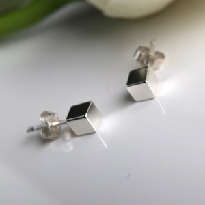 Solid Sterling Silver 925 Square Stud Earrings/Sustainable Jewellery/Simple Earrings/Recycled materials/UK/Silver Cube Earrings