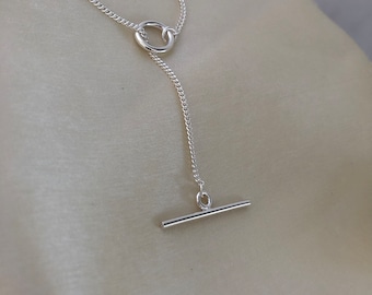 Cadeau pour petite amie, femme, mère ou fille, collier barre en T en argent sterling massif 18 pouces chaîne gourmette