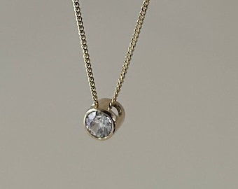 April Birthstone 9 Carat Gold Pendant Necklace for Women, Imitation Diamond, Recycled Materials, Rub Over Pendant, Solitaire Necklace