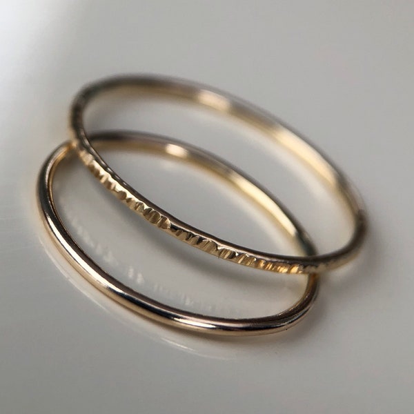 Solid 1mm 14ct Gold Skinny Hammered Ring | Delicate Ring |Yellow Gold | Stacking Ring | Band Ring | Handmade | Recycled 14 Carat Gold