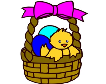 Chick in Easter Basket svg/eps/png/pdf/dxf vector files for layered vinyl/ cricut/silhouette/laser cutters