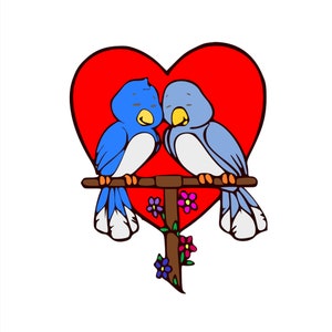 Un par de archivos cortados en capas SVG/PNG/DXF de Valentine Love Birds para Cricut/Silhouette,/Glowforge/Sublimation/Stencils/tshirts/mugs/tumblers