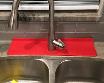 Red Kitchen Faucet Drip Catcher, Kitchen Sink Splash Protection, Water Damage, RV sink, Bathroom Sink, 22 in L x 6 in W