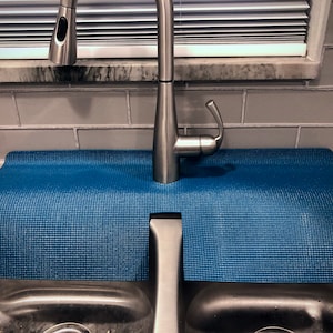 Dark Teal, Double Sink FAUCET SPLASH GUARD, Drip Catcher, Protects Sink From Water Damage And Chipping, 12 in W x 27 in L, patent approved