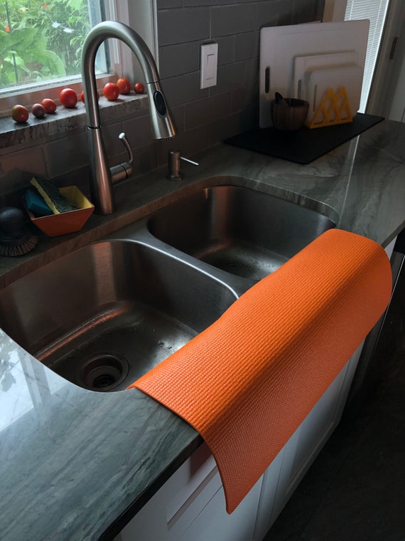 Orange Double SINK EDGE GUARD, Kitchen, Splash and Countertop Protector,  Protects Granite From Chipping, 17 in W X 23 in L, Patent Approved 