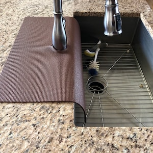 Dark Chocolate, FAUCET SPLASH GUARD, Drip Catcher, Sink Edge Protection, Granite Countertop Chip Protector, 17 in W x 23 in L