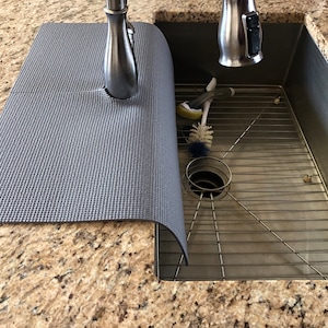 Gray, FAUCET SPLASH GUARD, Drip Catcher, Kitchen Sink Edge Protection, Granite Countertop Chip Protector, 17 in W x 23 in L, patent approved
