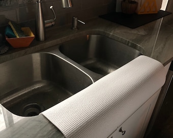 White Double SINK EDGE GUARD, Kitchen, Splash And Countertop Protector, Protects Granite From Chipping, 17 in W x 23 in L, patent approved