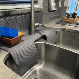 Gray Double Sink FAUCET SPLASH GUARD, Drip Catcher, Water Splash Mat, Protects From Water Damage, New 17 in (W) x 23 in (L), patent approved