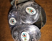 Vintage Navajo Silver and Inlay Concho Belt