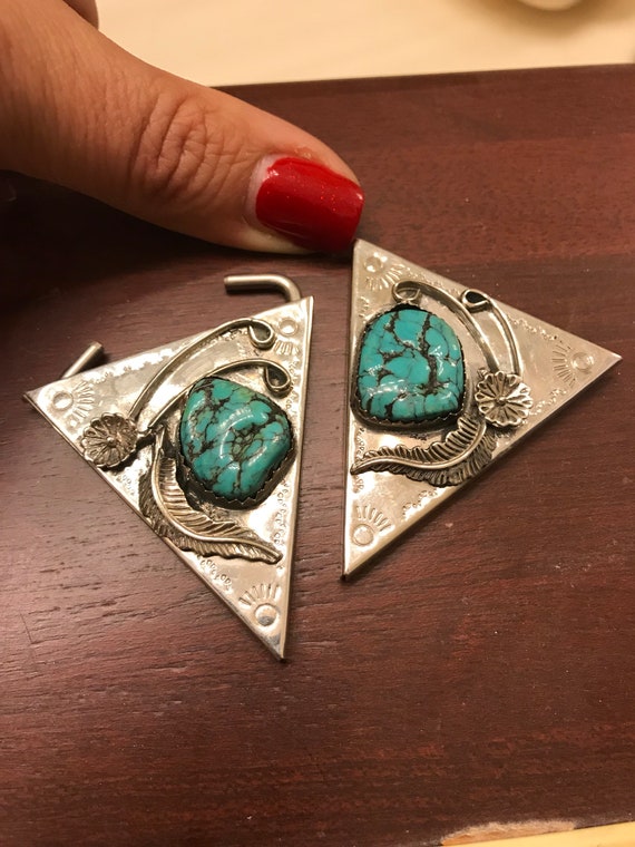 Stunning Collar Tips, Turquoise and Silver - image 1