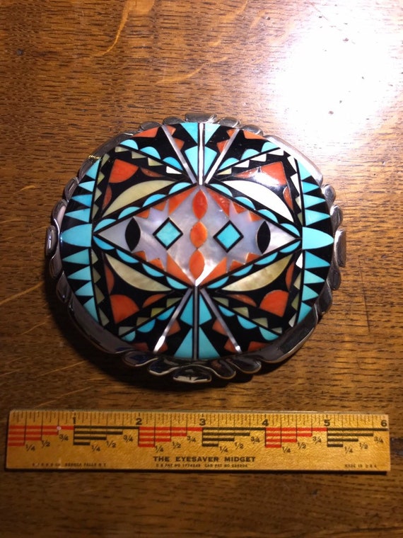 Large Zuni inlay belt buckle