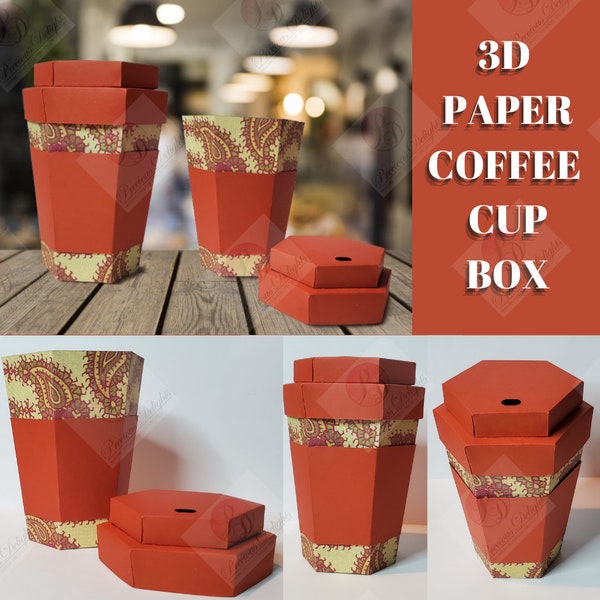 Tasse à café en papier 3D - Party Favor - Coffret cadeau - Cardstock - Cricut - Silhouette - Machine à découper - Téléchargement instantané DIgital