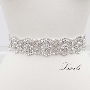 LISALI Wide Bridal Belt, Rhinestone Bridal Belt, Crystal Brida Belt Sash, Pearl Wedding Belt, Crystal Sash Belt, Wedding Dress Belts Silver