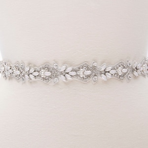 LISALI 18&quot;-46&quot; Opal Bridal Belt, Rhinestone Wedding Sash, Crystal Sash Belt, Wedding Belt, Thin Bridal Sash, Go All Around Belt