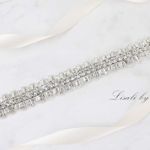 LISALI Sparkly Wedding Belt , Bridal Belt Sash, Rhinestone Belt, Crystal Sash Belt , Wedding Dress Belts, Crystal Belt Silver Clasp