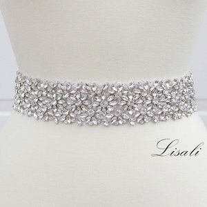 LISALI Rhinestone Belt, Bridal Belt Sash, Bridal Belt Floral, Wedding Belt Wide, Rhinestone Wedding Belt, Crystal Bridal Belt, Wedding Sash