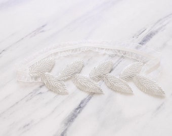 LISALI Wedding Garter,  Wedding Garter  , Bridal Garter Crystal Bridal Garter, Wedding Garter Silver Leaves