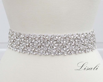 LISALI Rhinestone Belt, Bridal Belt Sash, Bridal Belt Floral, Wedding Belt Wide, Rhinestone Wedding Belt, Crystal Bridal Belt, Wedding Sash