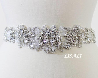 LISALI 21" Sparkly Wedding Belt,  Rhinestone Belt, Bridal Belts, Rhinestone Chain Belt, Crystal Sash Belt, Wedding Dress Belts Crystal