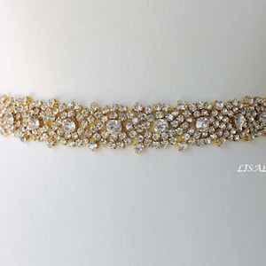LISALI  18-42“ Long Crystal Luxury Bridal Sash,  Rhinestone Belt, Bridal Belts, Crystal Sash Belt, Wedding Dress Belts Crystal Gold