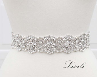 LISALI Wide Bridal Belt, Rhinestone Bridal Belt, Crystal Brida Belt Sash, Pearl Wedding Belt, Crystal Sash Belt, Wedding Dress Belts Silver