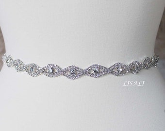 LISALI Silver Wedding Belt, Rhinestone Belt,  Bridal Belt, Wedding Dress Sash, Thin Bridal Belt, Bridesmaids Belt,  Bridal Belt Sash