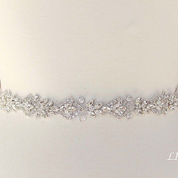 LISALI Bridal Belt Sash, Rhinestone Belt, Wedding Dress Belt , Crystal Bridal Belt, Thin Wedding Belt, Bridal Belt, Bridal Belt Clasp