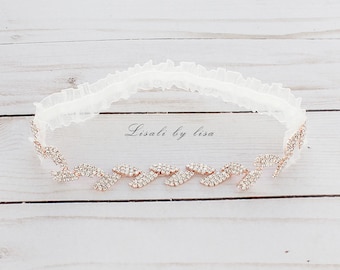 LISALI Crystal Wedding Garter, Rose Gold Wedding Garter  , Bridal Garter  Crystal Bridal Garter, Wedding Garter, Wedding Garter