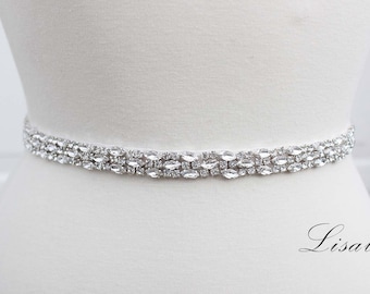 LISALI Thin Wedding Belt, Rhinestone Belt , Bridesmaid Belt, Bridal Belt Sash ,  Crystal Belt,  Wedding Dress Belt