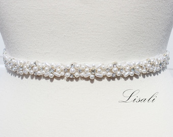 LISALI Pearl Bridal Belt, Bridesmaid Dress Belt ,Thin Bridal Belt,Bridesmaid Belt, Thin Pearl Belt, Wedding Dress Belt ,Rhinestone Belt