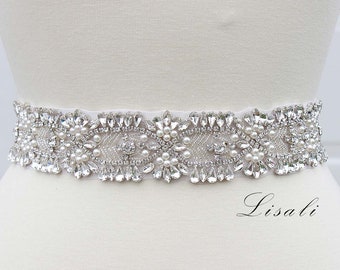 LISALI Rhinestone Belt, Bridal Belt Sash, Floral Bridal Belt, Wedding Belt, Rhinestone Wedding Belt, Crystal Bridal Belt, Wedding Sash