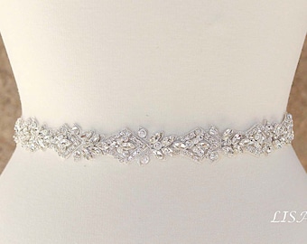 LISALI Bridal Belt Sash, Rhinestone Belt, Wedding Dress Belt , Crystal Bridal Belt, Thin Wedding Belt, Bridal Belt, Bridal Belt Clasp