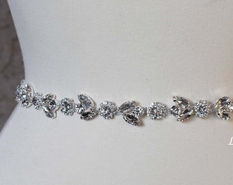 LISALI 10"-36" Skinny Wedding Dress Bridal Sash, Crystal Bridal Sash, Thin Rhinestone Sash,  Bridesmaid Belt, Wedding Dress Sash，Flower Belt