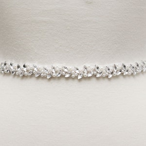 LISALI Thin Wedding Belt Silver, Pearl and Rhinestone Belt , Bridesmaid Belt, Bridal Belt Sash ,  Crystal Belt,  Wedding Dress Belt Silver