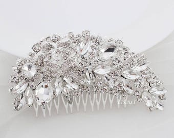 LISALI Large Bridal Headpiece, Wedding Hair Comb, Bridal Crystal Headpiece, Bridal Hair Comb Crystal Jeweled Bridal Hair Accessory