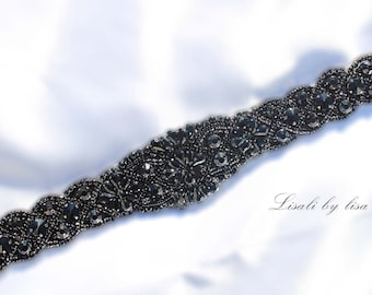 LISALI Rhinestone Belt Black Black Bridal Belt Black Beaded Belt