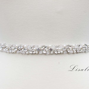 LISALI Rhinestone Belt, Brdal Belt, Crystal Bridal Belt, Beaded Bridal Sash, Thin Bridal Belt, Wedding Belt,  Bridal Sash