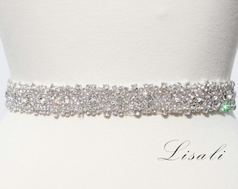 LISALI  18-35” Bridal Belt Sash,  Rhinestone Bridal Belt,  Crystal Bridal Belt, Wedding Belt,  Bridesmaids Sash, Wedding Dress Belts Clasp