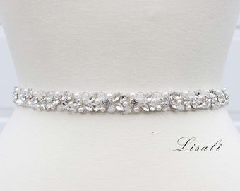 LISALI Rhinestone Belt, Brdal Belt, Crystal Bridal Belt, Beaded Bridal Sash, Thin Bridal Belt, Wedding Belt,  Bridal Sash