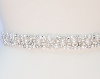 LISALI Rhinestone Belt, Bridal Belt Pearl, Wedding Belt Pearl , Wedding Dress Belt , Thin Bridal Belt, Bridesmaid Belt, Thin Pearl Belt,H150