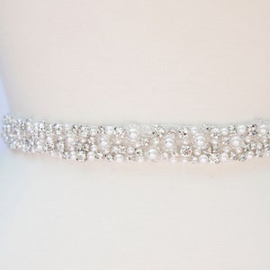 LISALI Rhinestone Belt, Bridal Belt Pearl, Wedding Belt Pearl , Wedding Dress Belt , Thin Bridal Belt, Bridesmaid Belt, Thin Pearl Belt,H150